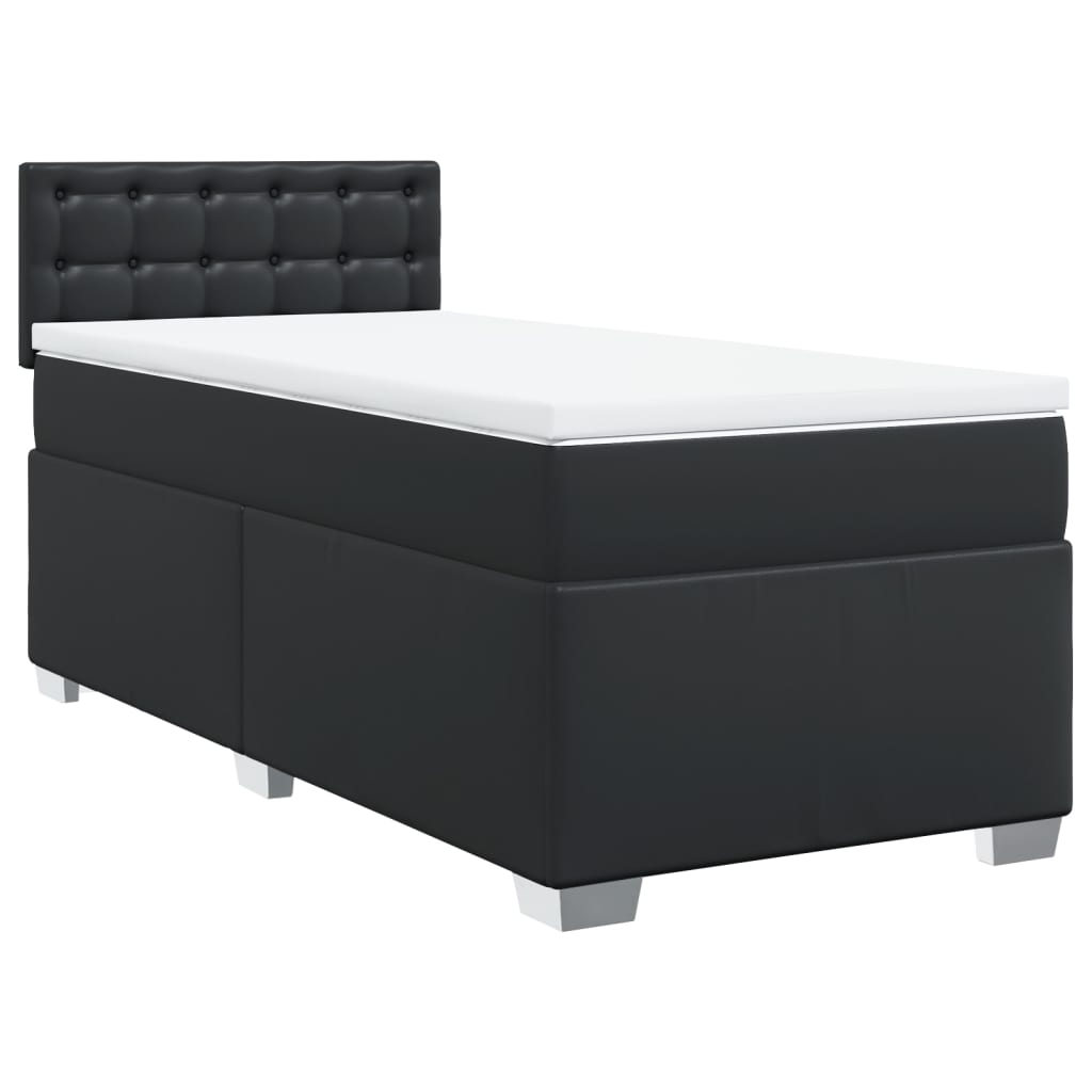 Ramsäng med madrass svart 90x200 cm konstläder
