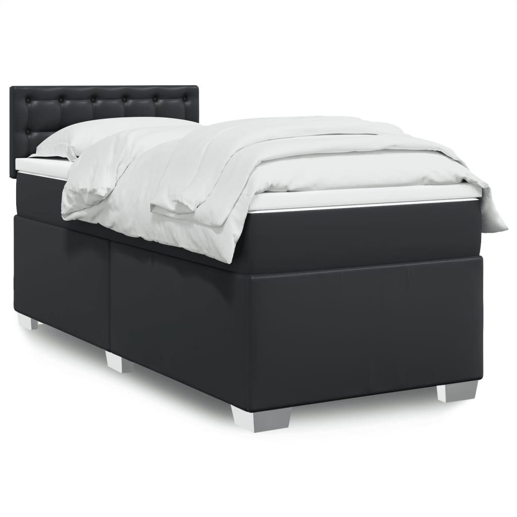 Ramsäng med madrass svart 90x200 cm konstläder