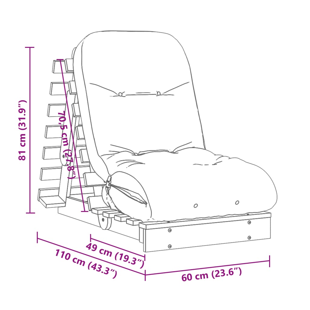 Futonbäddsoffa med madrass vit 60x206x11 cm massiv furu