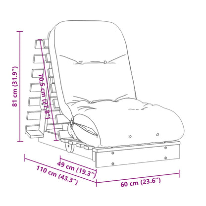 Futonbäddsoffa med madrass vit 60x206x11 cm massiv furu