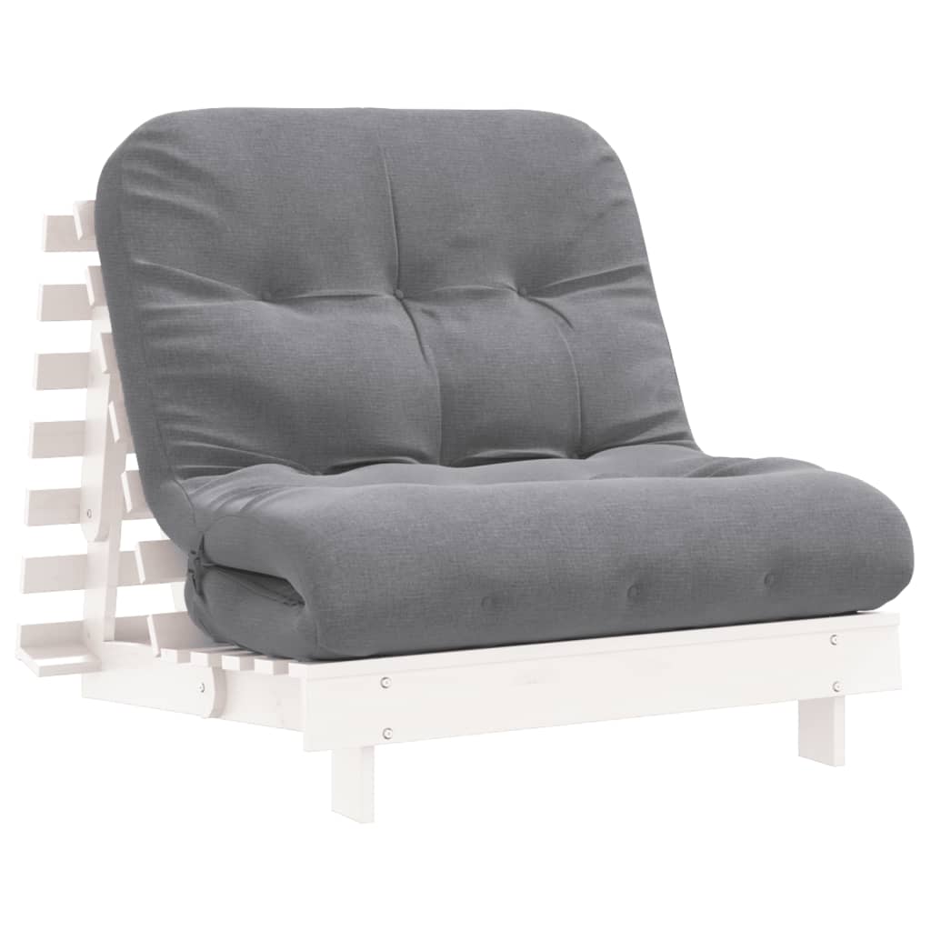 Futonbäddsoffa med madrass vit 90x206x11 cm massiv furu