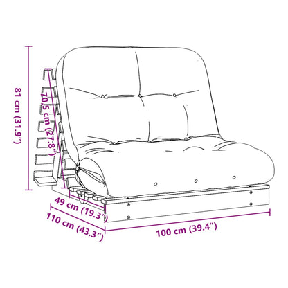 Futonbäddsoffa med madrass 100x206x11 cm massiv furu