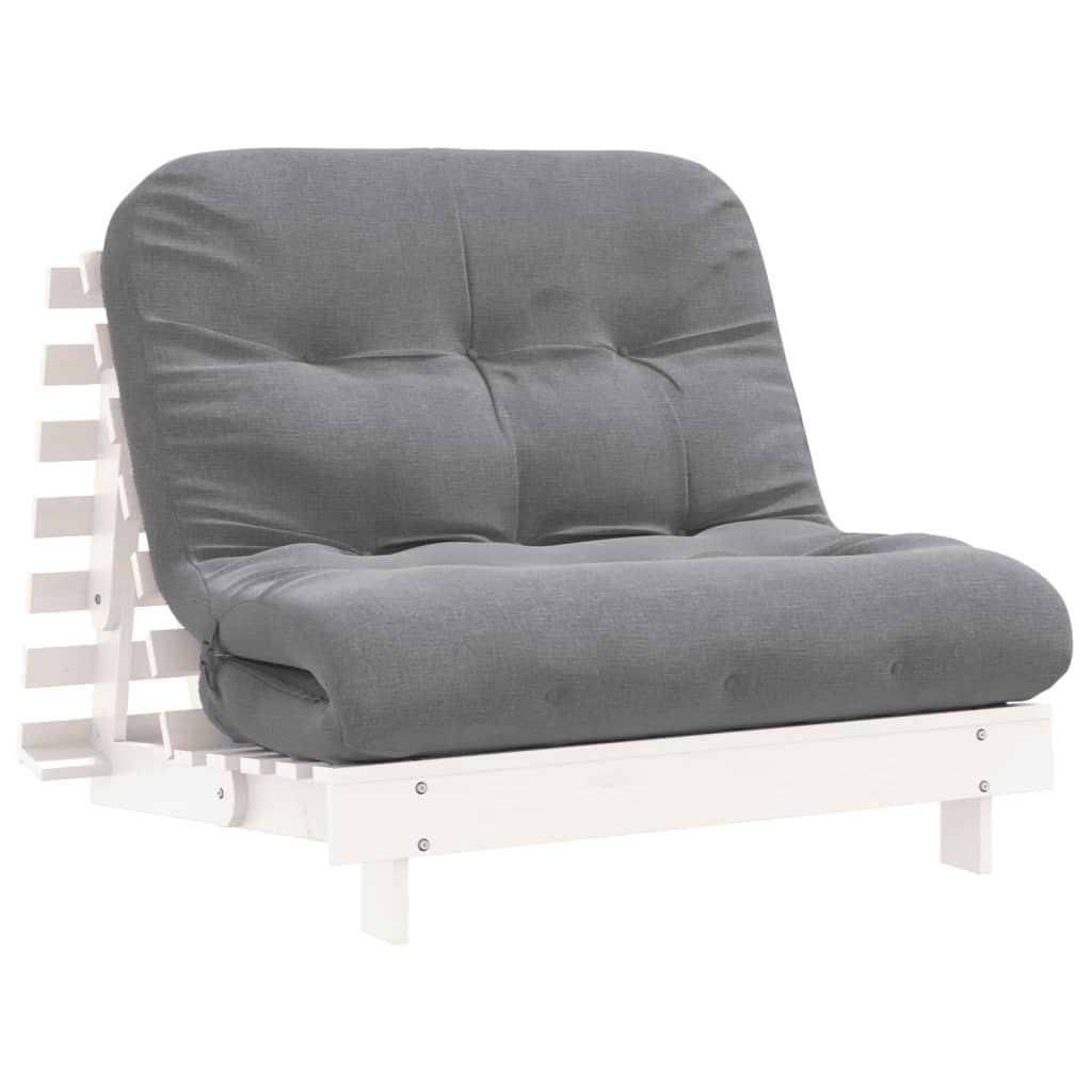 Futonbäddsoffa med madrass vit 100x206x11 cm massiv furu