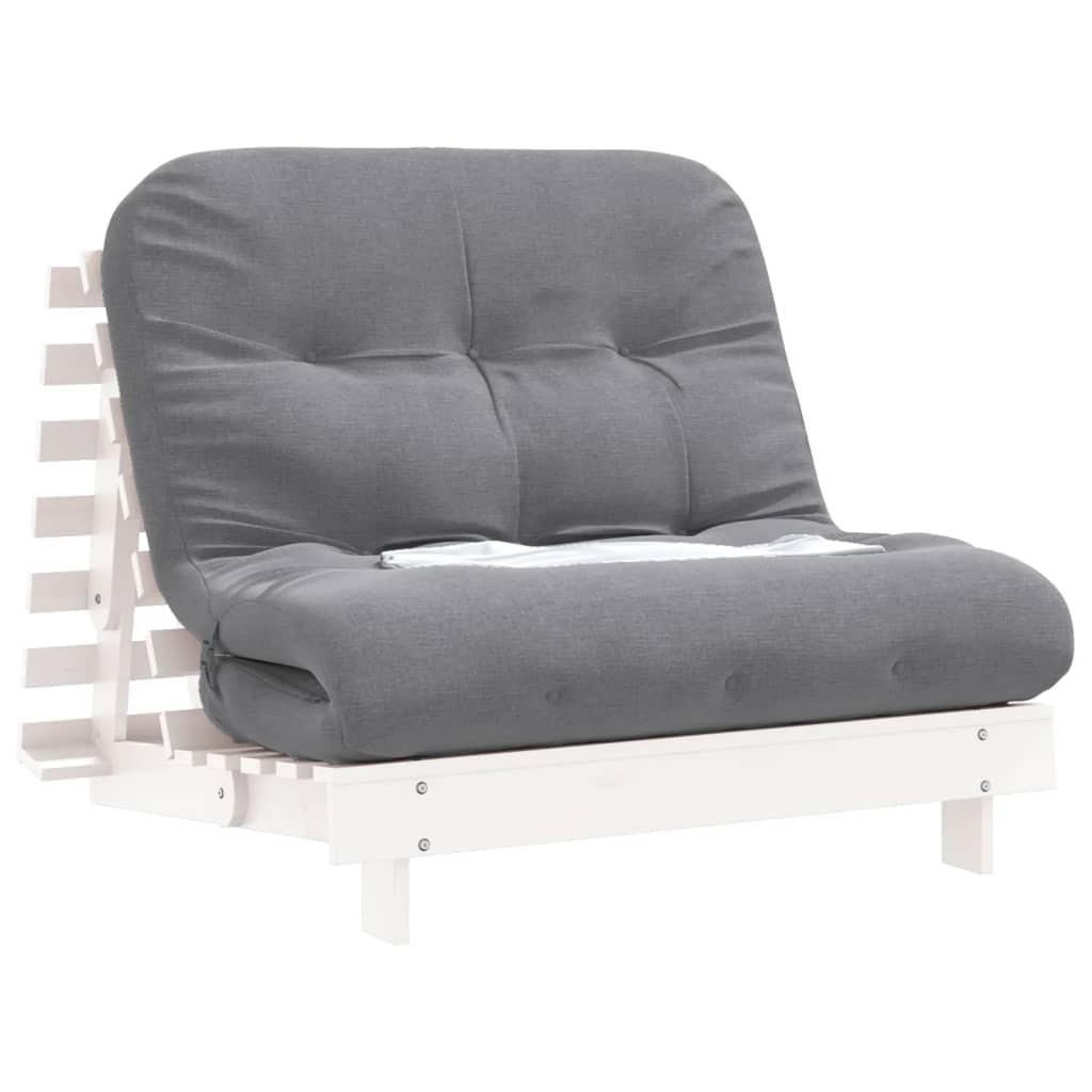 Futonbäddsoffa med madrass vit 100x206x11 cm massiv furu