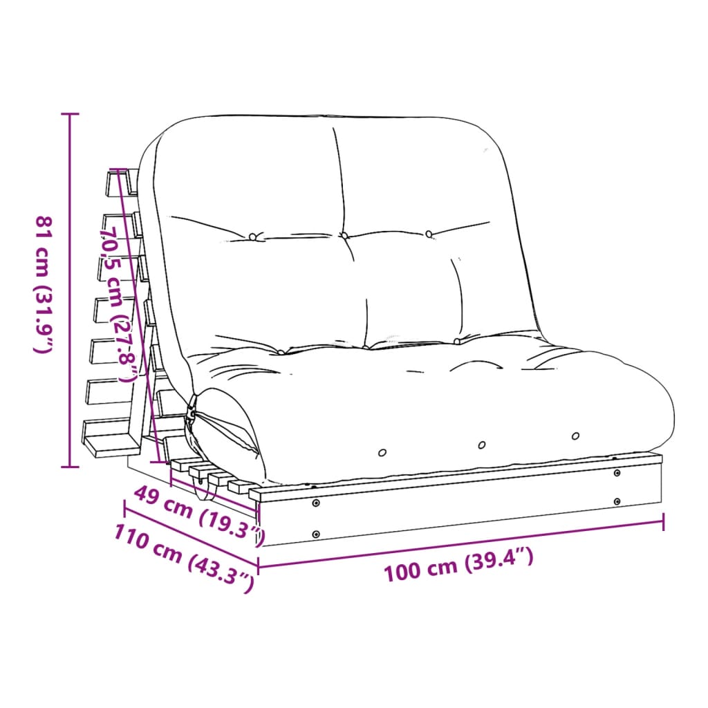 Futonbäddsoffa med madrass 100x206x11 cm massivt douglasträ