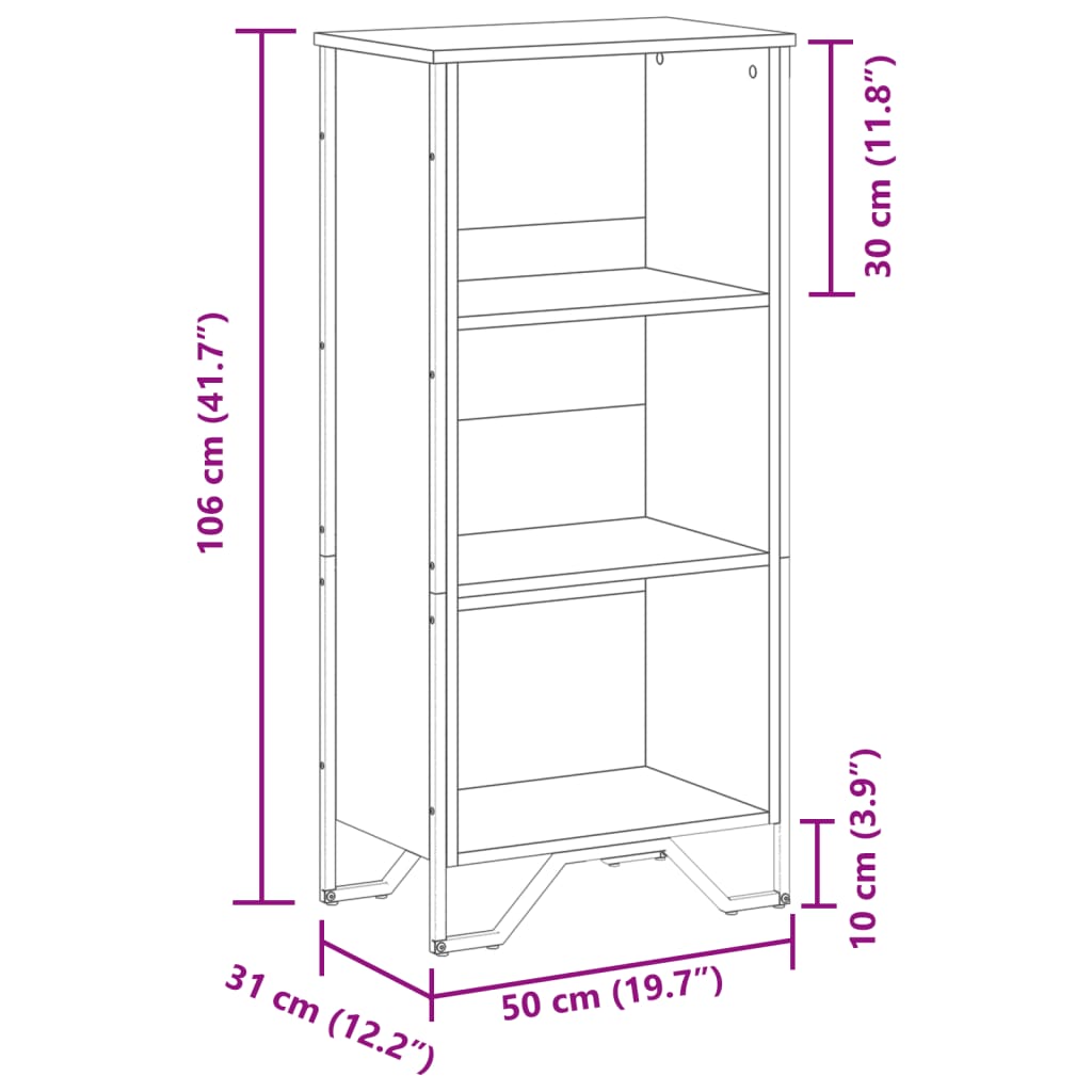 Bokhylla svart 50x31x106 cm konstruerat trä