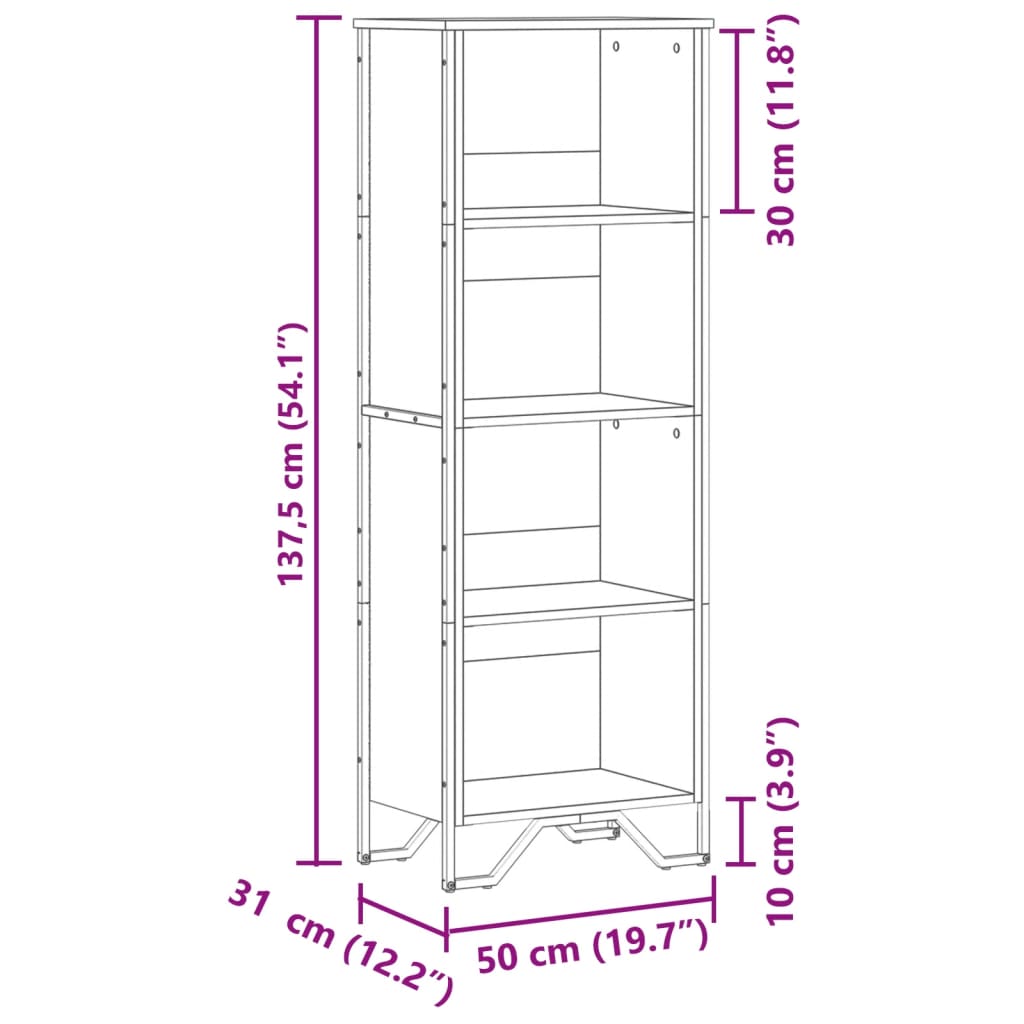 Bokhylla sonoma-ek 50x31x137,5 cm konstruerat trä