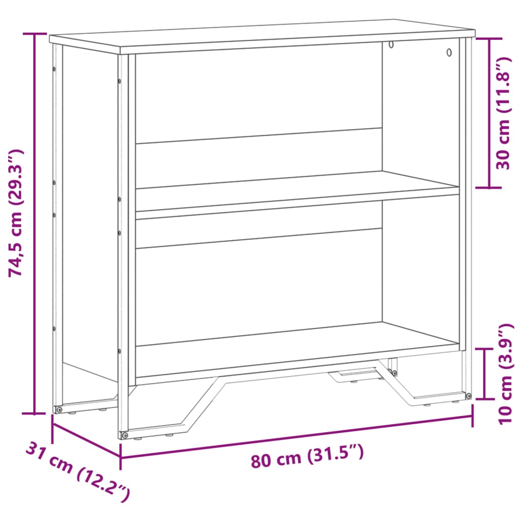 Bokhylla svart 80x31x74,5 cm konstruerat trä