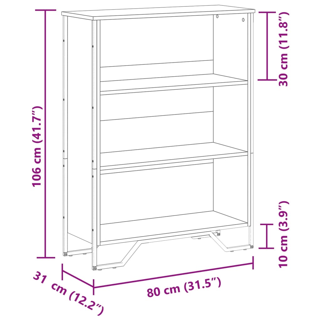 Bokhylla svart 80x31x106 cm konstruerat trä