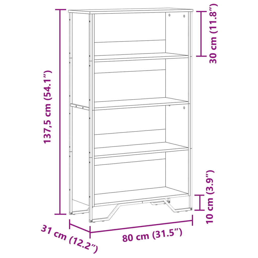 Bokhylla svart 80x31x137,5 cm konstruerat trä