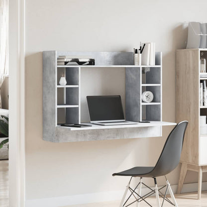 Väggmonterat skrivbord betonggrå 105x48x75 cm konstruerat trä
