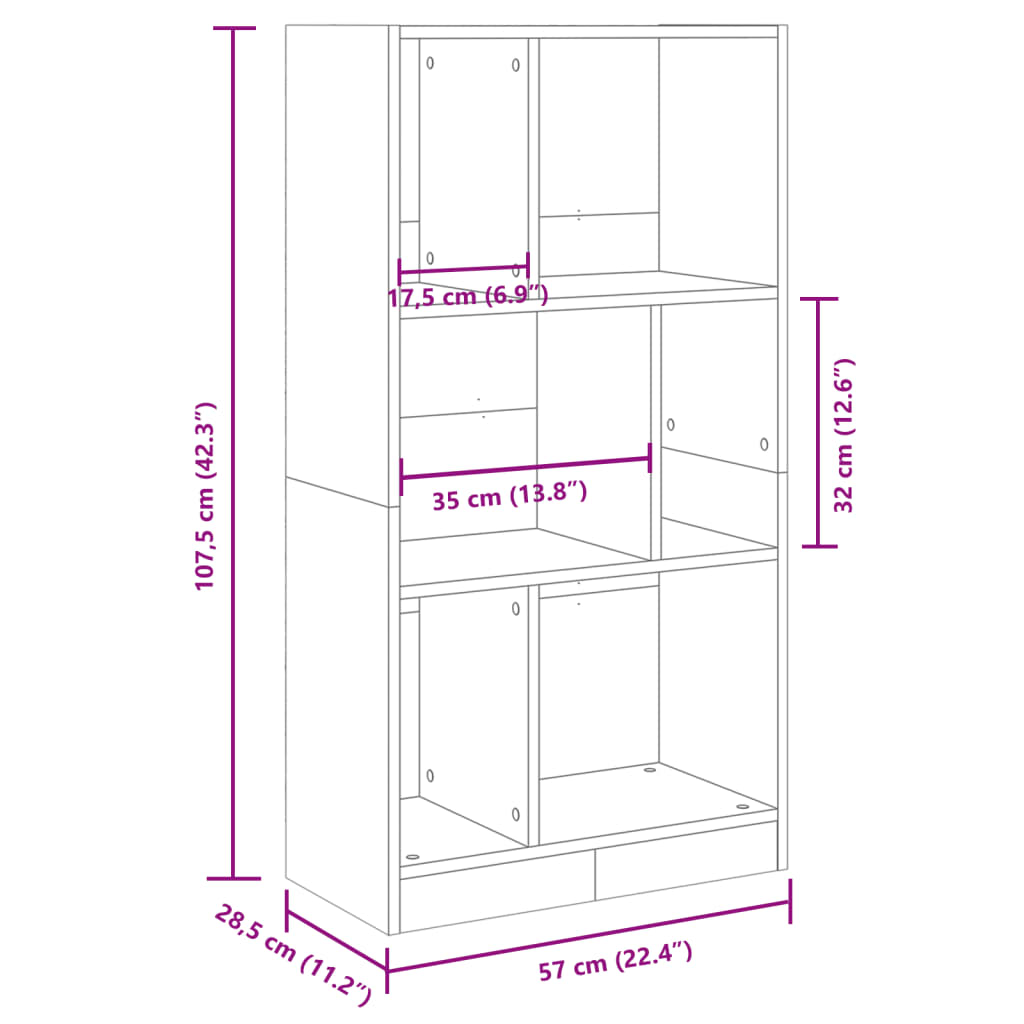 Bokhylla svart 57x28,5x107,5 cm konstruerat trä