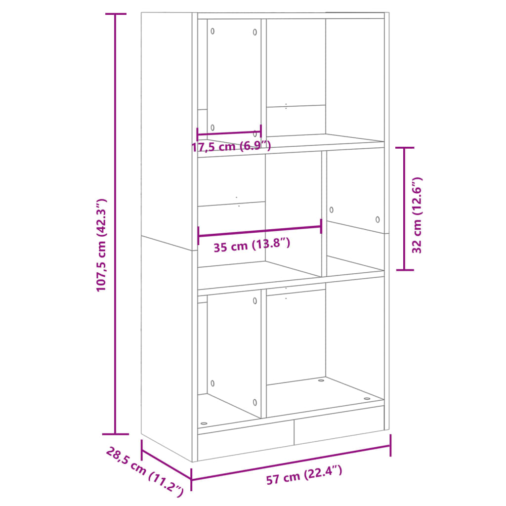 Bokhylla sonoma-ek 57x28,5x107,5 cm konstruerat trä