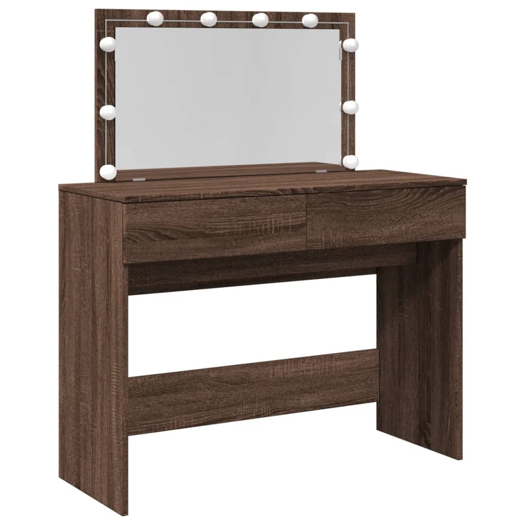 Sminkbord med LED brun ek 100x40x120 cm