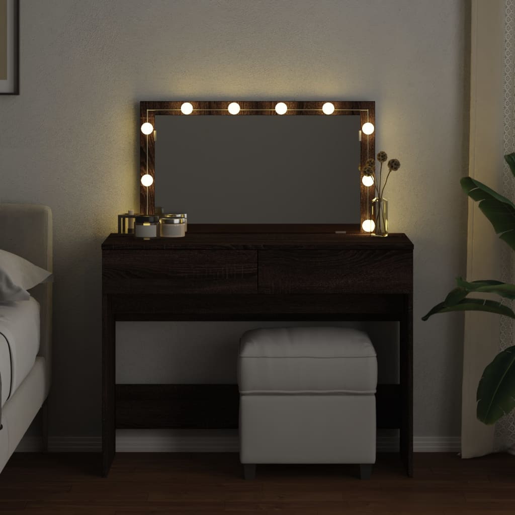 Sminkbord med LED brun ek 100x40x120 cm