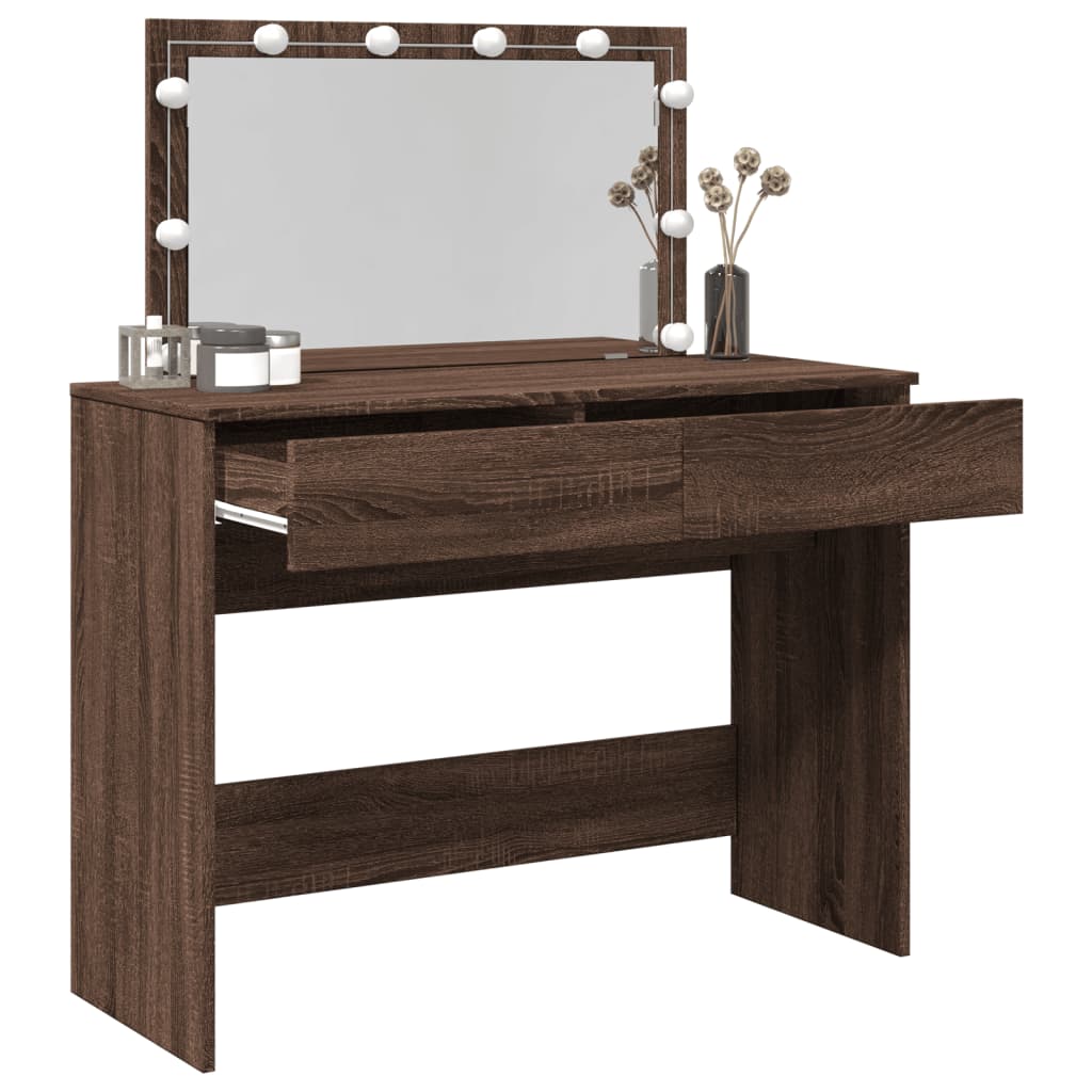 Sminkbord med LED brun ek 100x40x120 cm