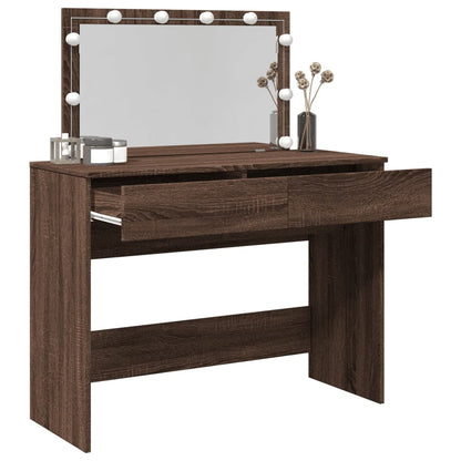 Sminkbord med LED brun ek 100x40x120 cm