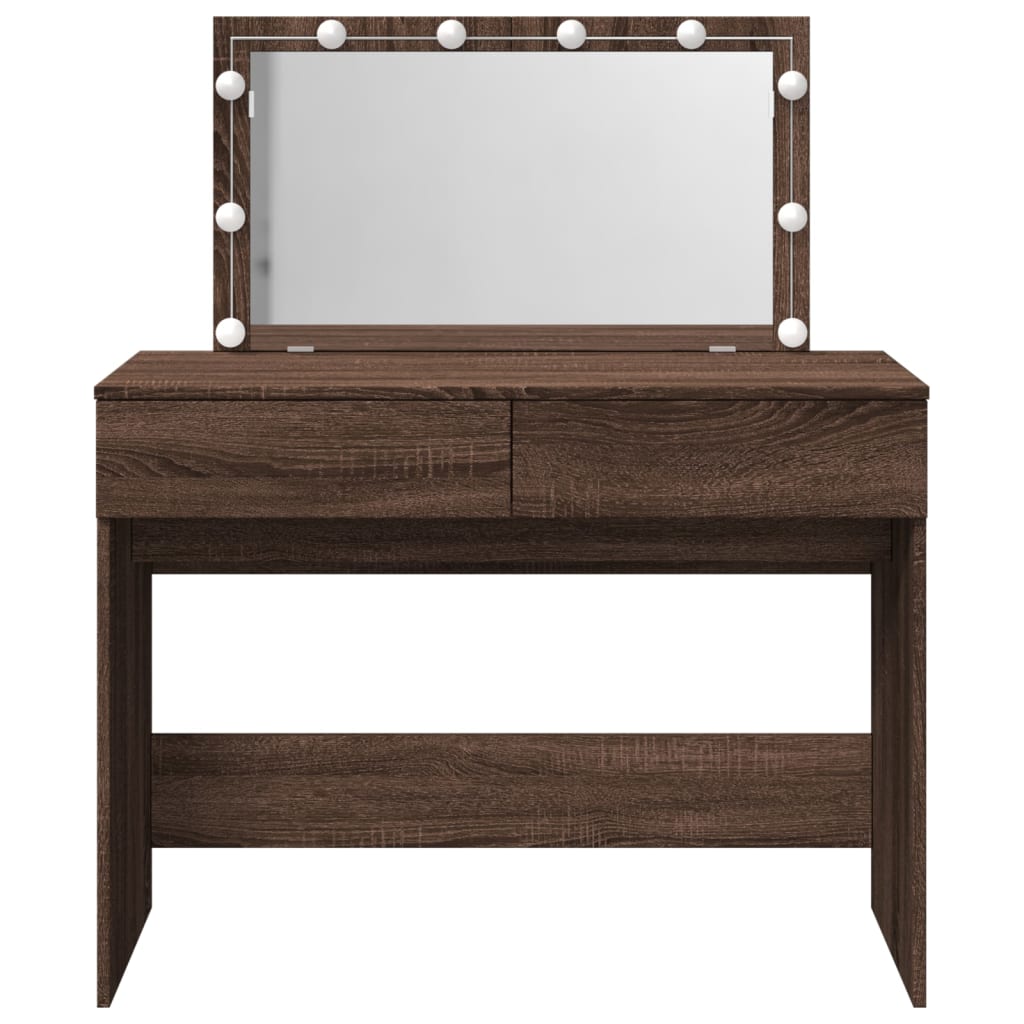 Sminkbord med LED brun ek 100x40x120 cm