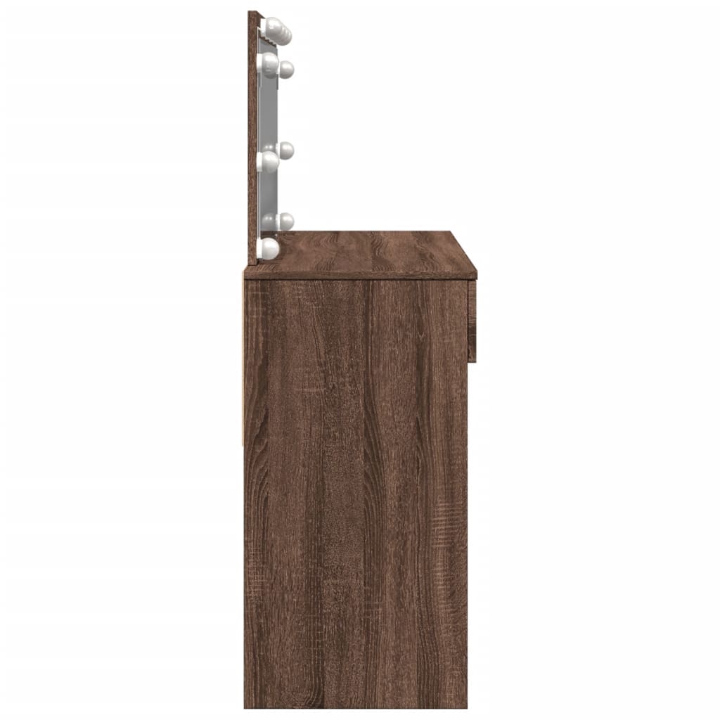 Sminkbord med LED brun ek 100x40x120 cm
