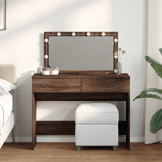 Sminkbord med LED brun ek 100x40x120 cm