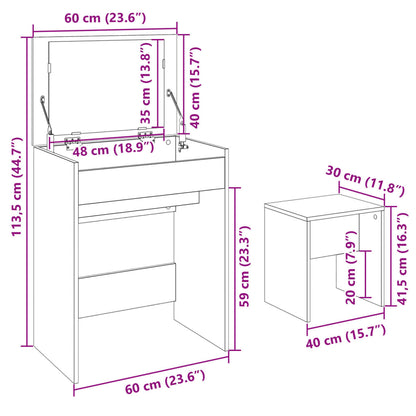 Sminkbord med pall vit 60x40x113,5 cm