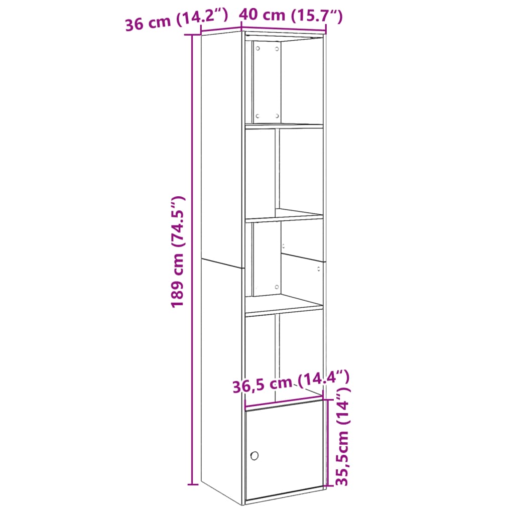 Bokhylla sonoma-ek 40x36x189 cm konstruerat trä