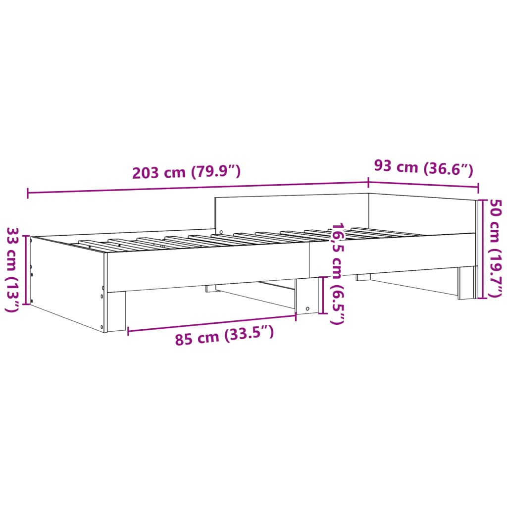 Sängram utan madrass sonoma-ek 90x200 cm konstruerad trä