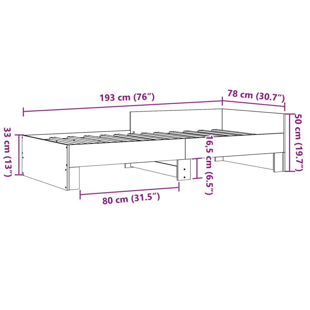 Sängram utan madrass sonoma-ek 75x190 cm konstruerad trä