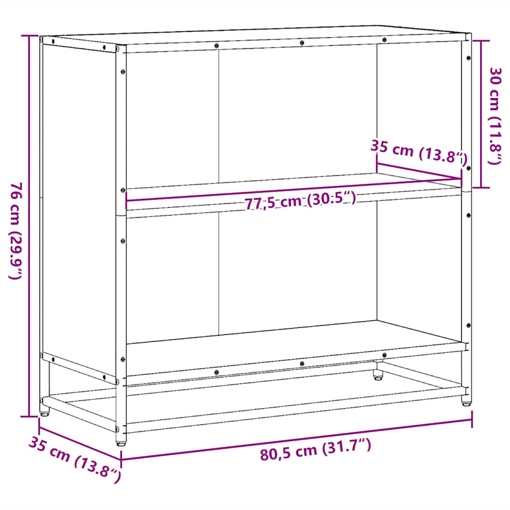 Bokhylla svart 80,5x35x76 cm konstruerat trä