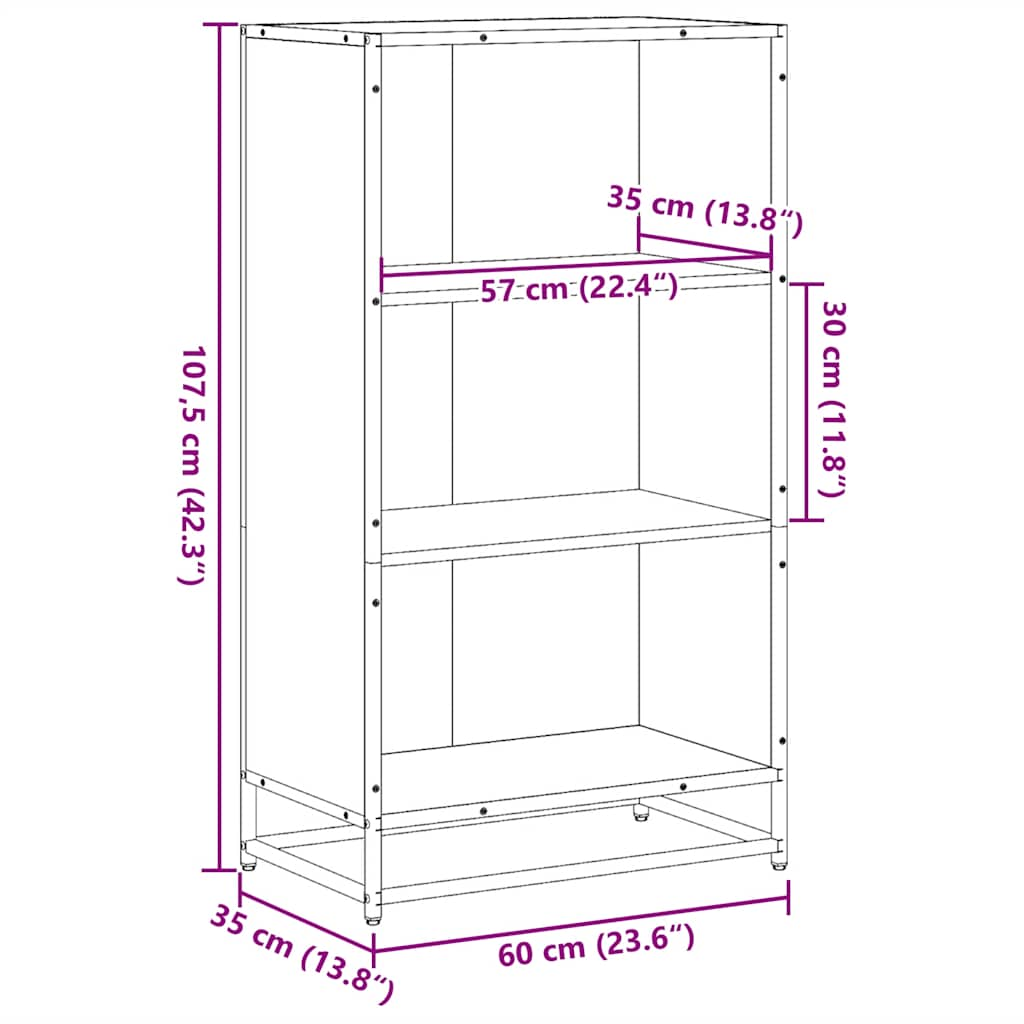 Bokhylla svart 60x35x107,5 cm konstruerat trä