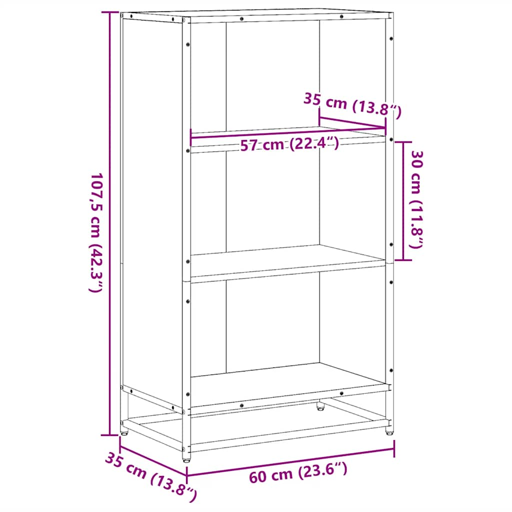 Bokhylla rökfärgad ek 60x35x107,5 cm konstruerat trä