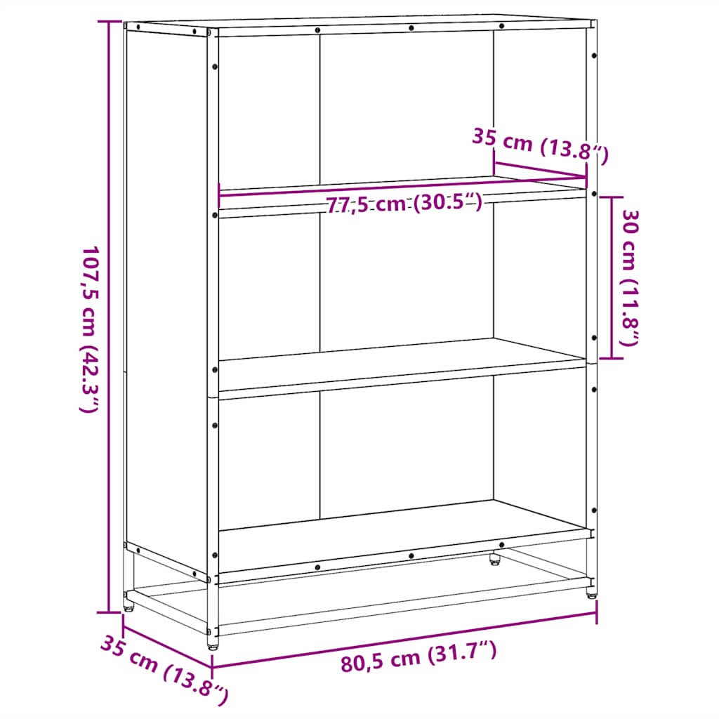 Bokhylla svart 80,5x35x107,5 cm konstruerat trä