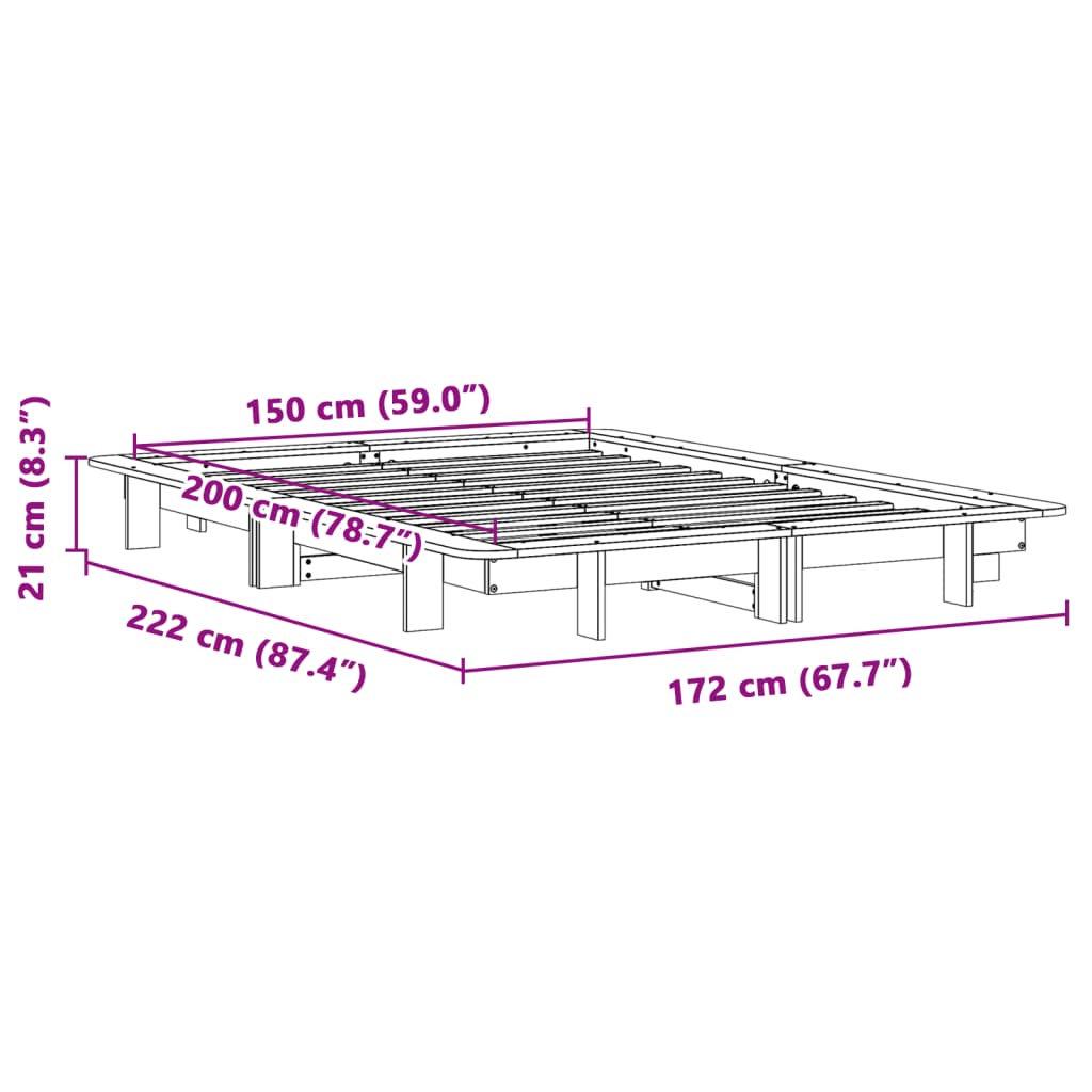 Sängram utan madrass vaxbrun 150x200 cm massiv furu