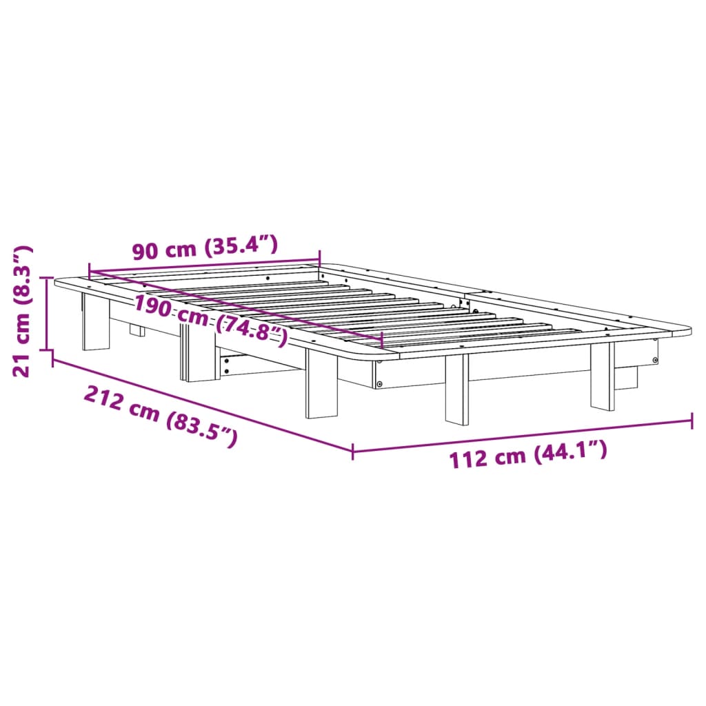 Sängram utan madrass vaxad brun 90x190 cm massiv furu