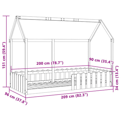 Barnsäng med husram vit 90x200 cm massiv furu