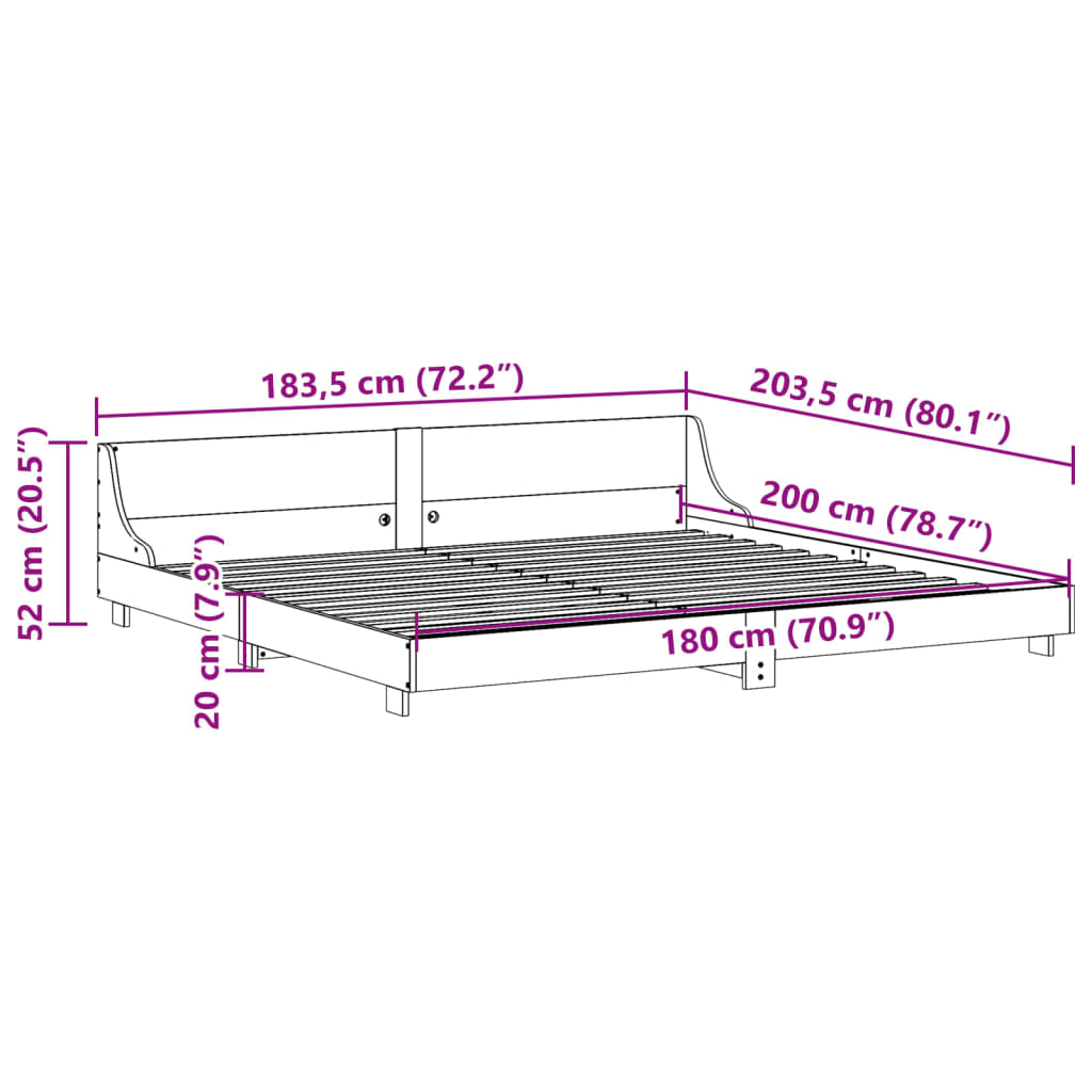 Sängram utan madrass vit 180x200 cm massiv furu