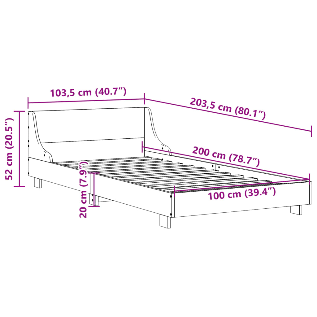 Sängram utan madrass vit 100x200 cm massiv furu