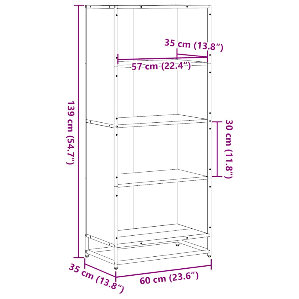 Bokhylla sonoma-ek 60x35x139 cm konstruerat trä