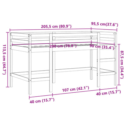 Loftsäng med stege vaxbrun 90x200 cm massiv furu