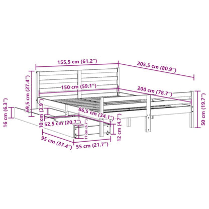 Sängram utan madrass 150x200 cm massiv furu