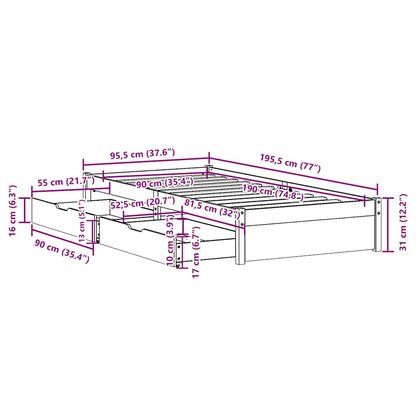 Sängram utan madrass 90x190 cm massiv furu