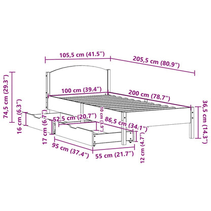 Sängram utan madrass 100x200 cm massiv furu