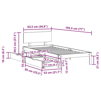 Sängram med lådor vit 90x190 cm massiv furu