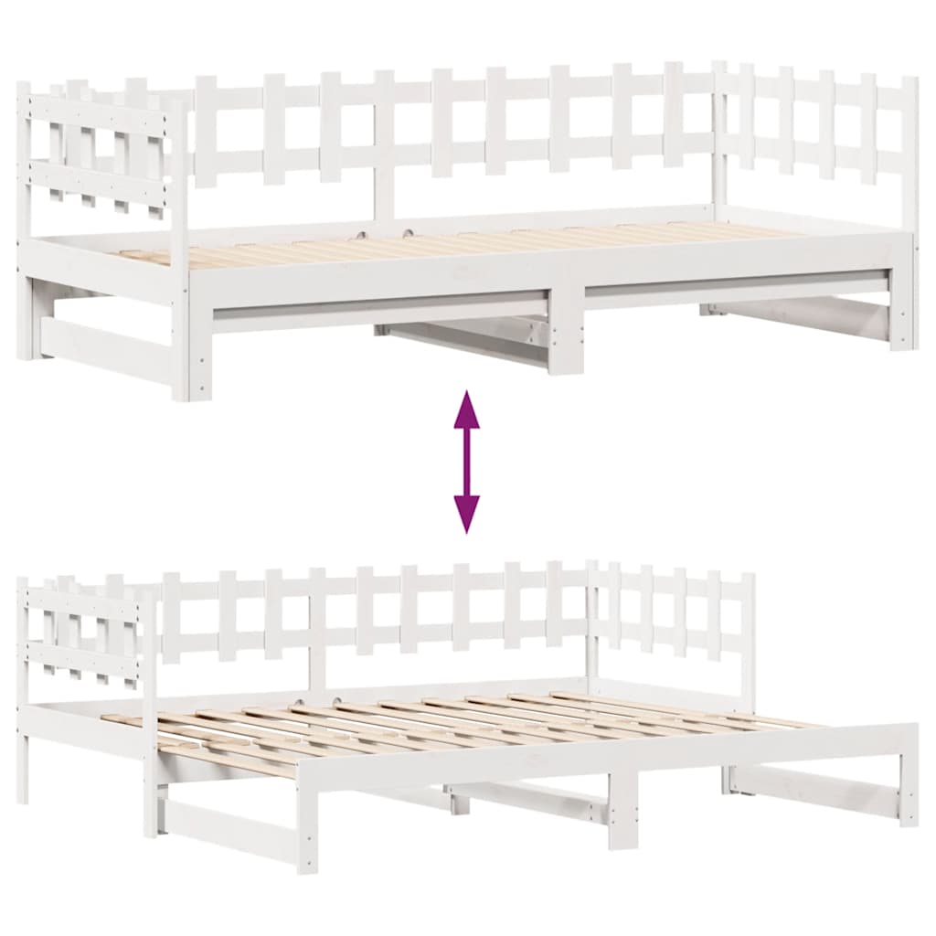 Dagbädd utdragbar med lådor utan madrass vit 80x200 cm