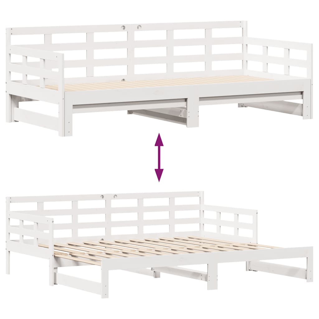 Dagbädd utdragbar med lådor utan madrass vit 90x200 cm