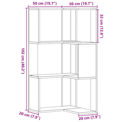 Bokhylla hörn 3 hyllplan vit 50x50x102 cm konstruerat trä