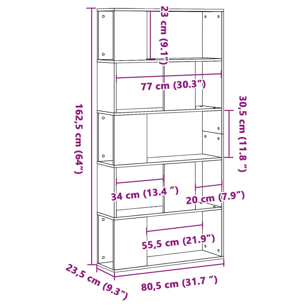 Bokhylla 5 hyllplan svart 80,5x23,5x162,5 cm konstruerat trä