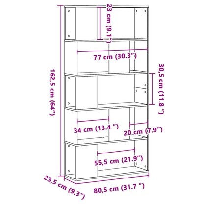 Bokhylla 5 hyllplan rökig ek 80,5x23,5x162,5cm konstruerat trä