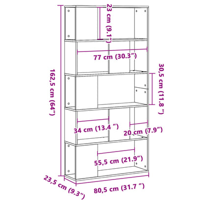 Bokhylla 5hyllplan grå sonoma 80,5x23,5x162,5cm konstruerat trä