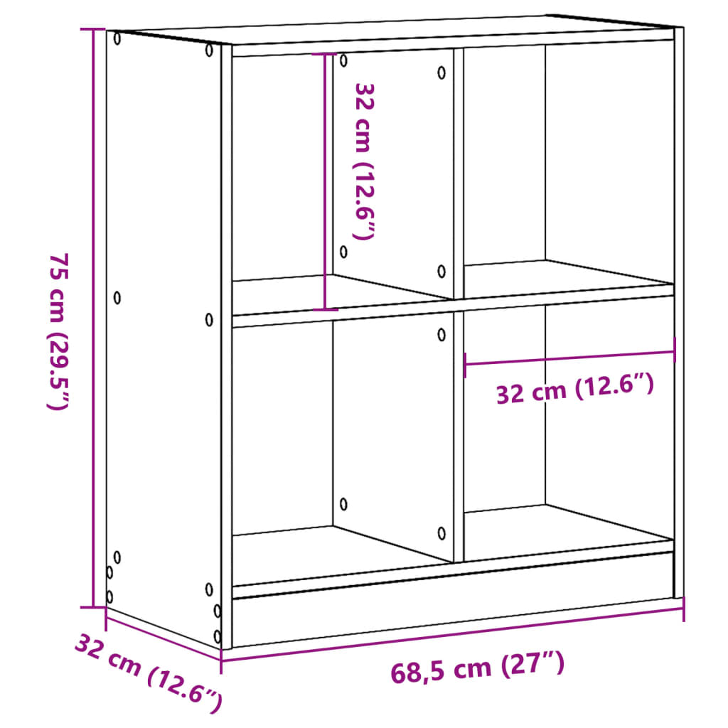 Bokhylla vit 68,5x32x75 cm konstruerat trä